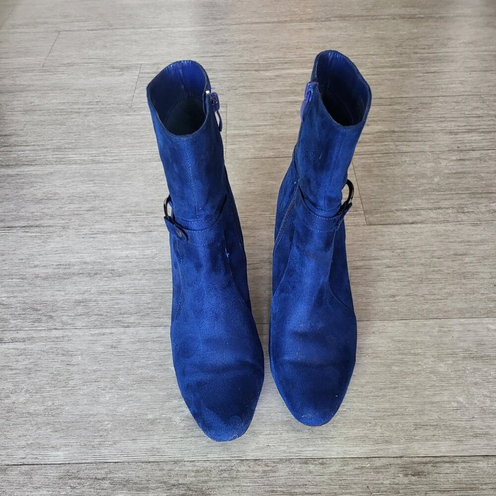 Royal Blue Suede Zip-Up Ankle Boots